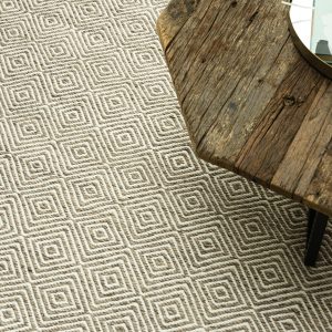 Handgefertigter Wollmischteppich – Diamantquadrat in Beige