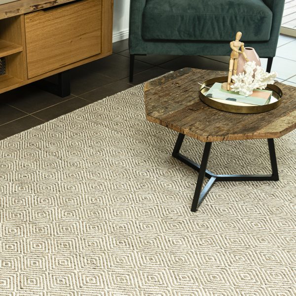 Handgefertigter Wollmischteppich – Diamantquadrat in Beige - Image 5
